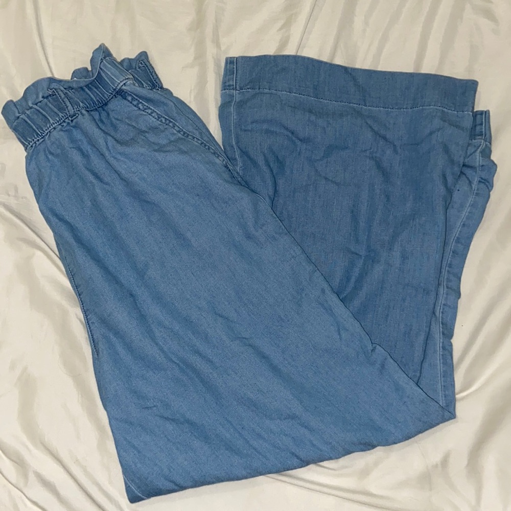 Denim Paper bag pants, wide legged